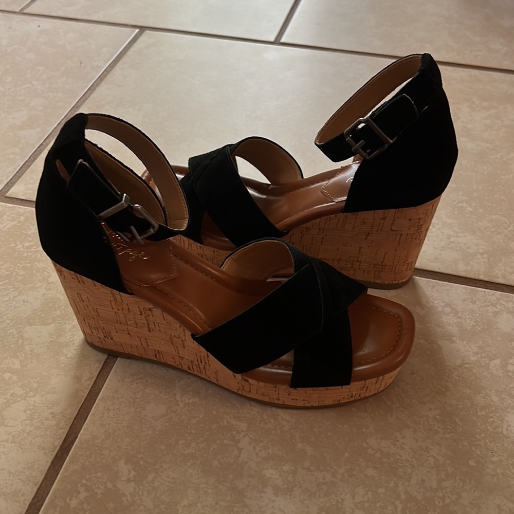 70s Inspired Cork Wedge Suede Heel Sandal